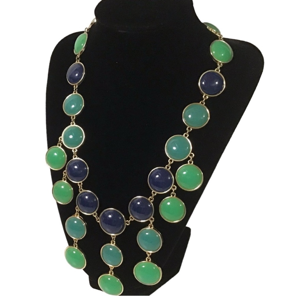 Banana Republic gold tone blue and green statement necklace
